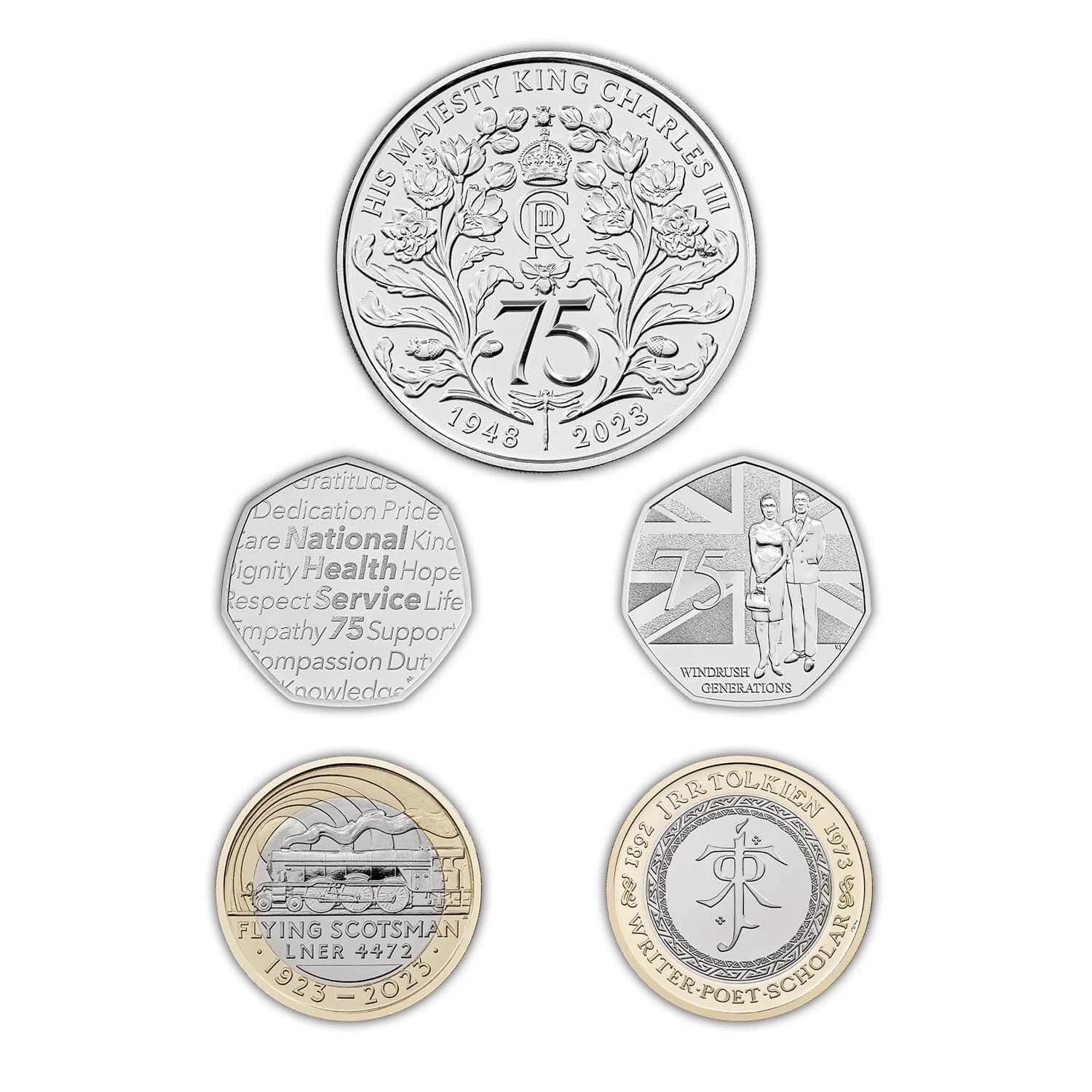 英國2023年查理斯三世頭像5枚合金紀念幣套裝（第一套） - 圖片 2