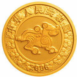2006中國丙戌（狗）年金銀紀念幣1-10盎司圓形金質紀念幣 - 圖片 2