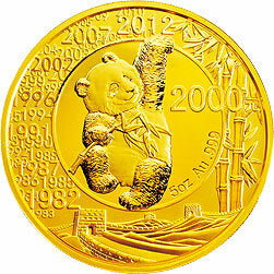 2012中國熊貓金幣發行30周年金銀紀念幣5盎司圓形金質紀念幣
