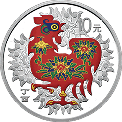 2017中國丁酉（雞）年金銀紀念幣30克圓形銀質彩色紀念幣