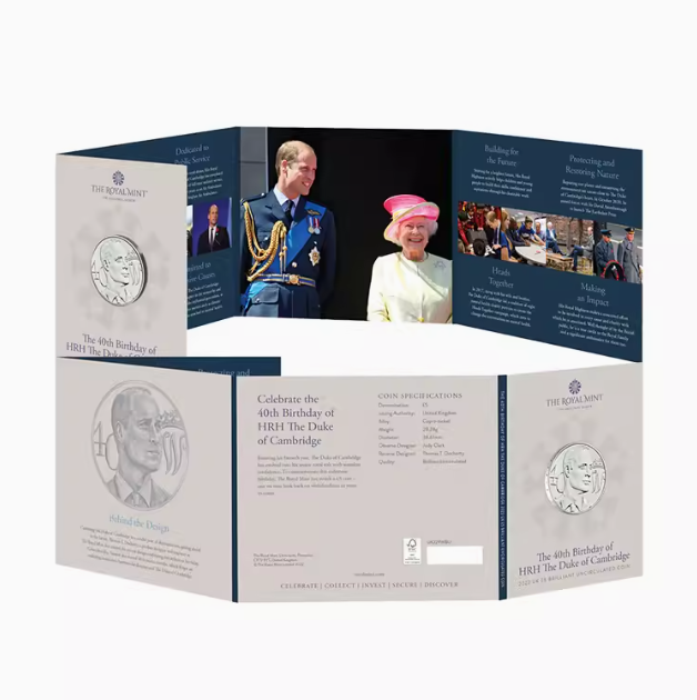 2022年英國劍橋公爵威廉王子誕辰40周年5英鎊銅鎳合金紀念幣卡裝 - 圖片 4