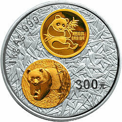 2002中國熊貓金幣發行20周年銀鉑紀念幣1公斤鑲金銀幣