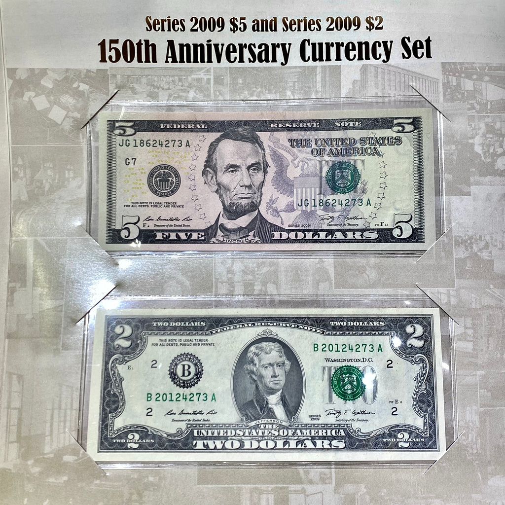 2009年美金150週年2美元，5美元紀念鈔票