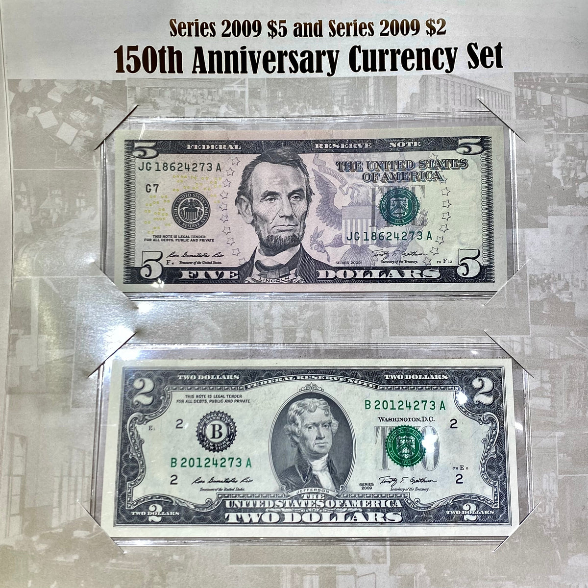 2009年美金150週年2美元，5美元紀念鈔票