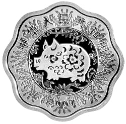 2007中國丁亥（豬）年金銀紀念幣1盎司梅花形銀質紀念幣 - 圖片 2
