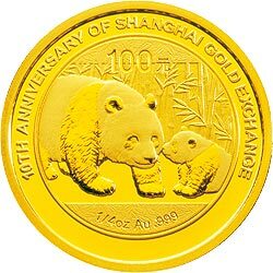 2011上海黃金交易所成立10周年熊貓加字金銀紀念幣1-4盎司圓形金質紀念幣
